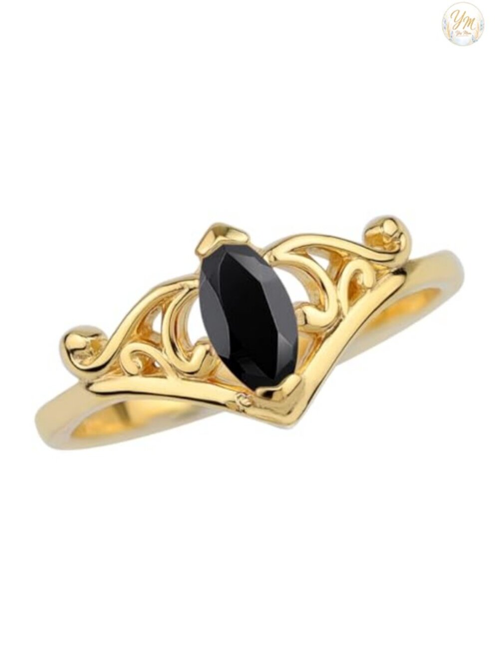 Marquise Black Onyx Ring 14K Gold Plated 925 Sterling Silver Victorian